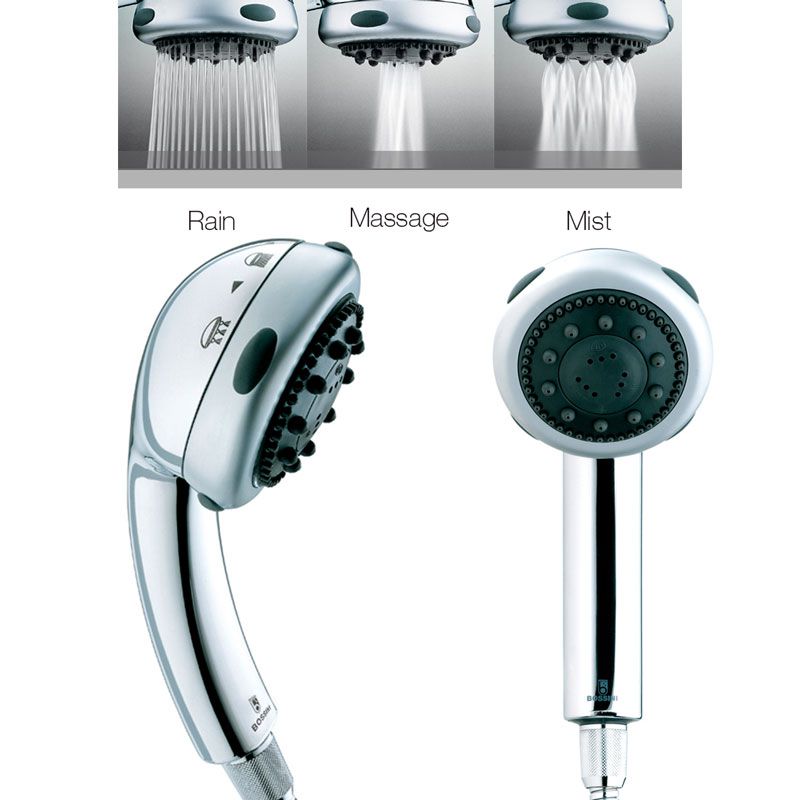 Лейка для душа, ручная, 3 вида струи, (цв.хром/сатин), FRESH Bossini