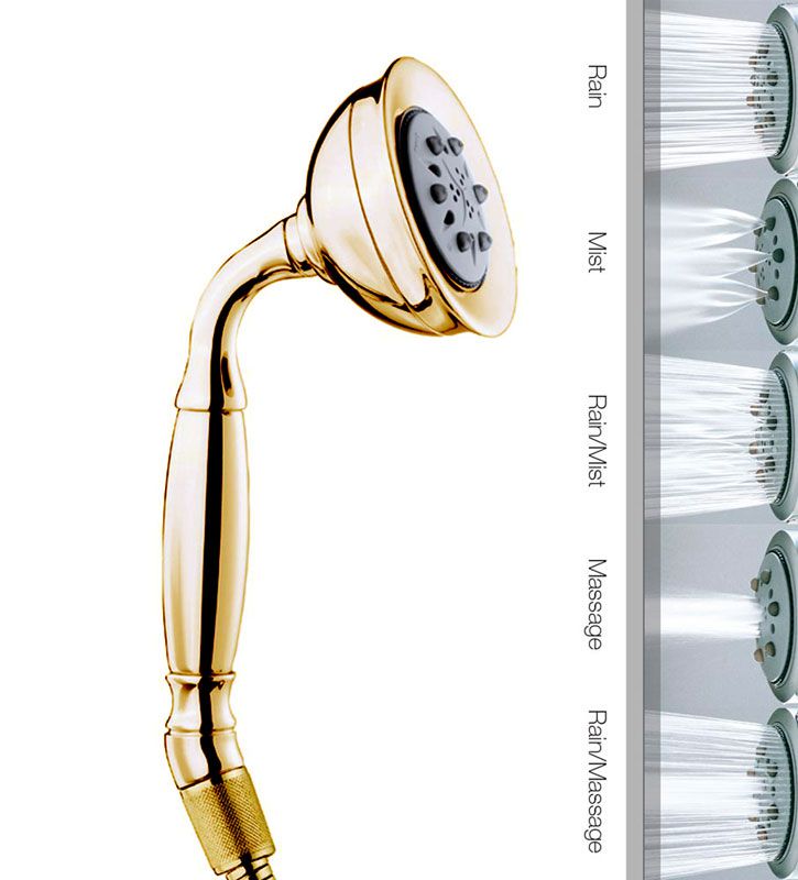 Лейка для душа, ручная, 5 видов струи, (цв.золото), ROMAN Bossini ZZ