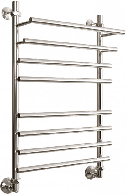 ОБРАЗЕЦ  Полотенцесушитель водяной с полкой 80х50 см, комплект уголоков гайка/штуцер 3*4/1*2 в комплекте, цв. хром глянец KL