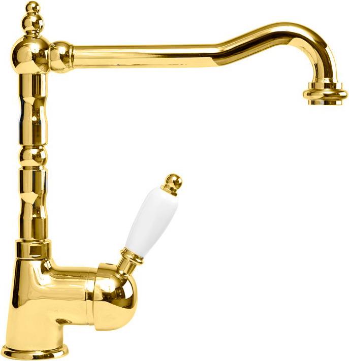 Смеситель для кухни, (цв.золото, ручка цв.белый), Elite ZZ