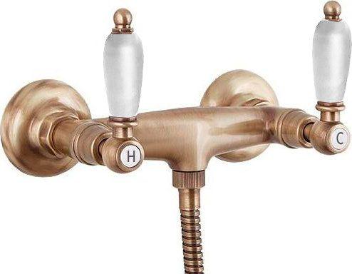 Смеситель для душа (цв. бронза, ручки белые), First ZZ