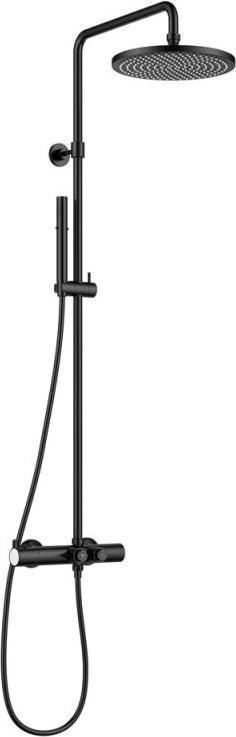 Смеситель-термостат для душа, со стационарным верхним душем d25,5см., шланг, лейка, кронштейн в компл., (цв.черный матовый), Eco ZZ