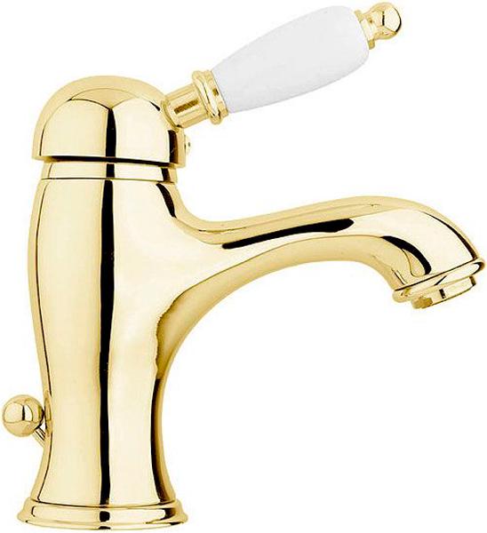 Смеситель для раковины, с д/к, (цв.золото, ручка цв.белый), Elite ZZ