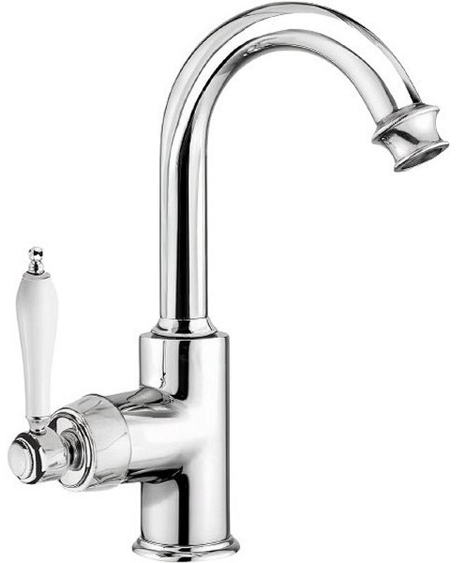 Смеситель для раковины, с д/к, (цв.хром, ручка цв.белый), Aphrodite ZZ