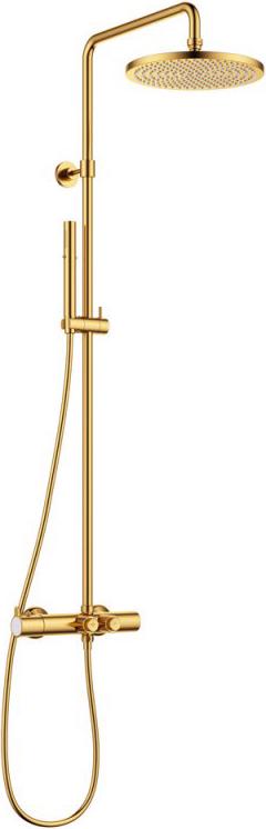 Смеситель-термостат для душа, со стационарным верхним душем d25,5см., шланг, лейка, кронштейн в компл., (цв.брашированное золото), Eco ZZ