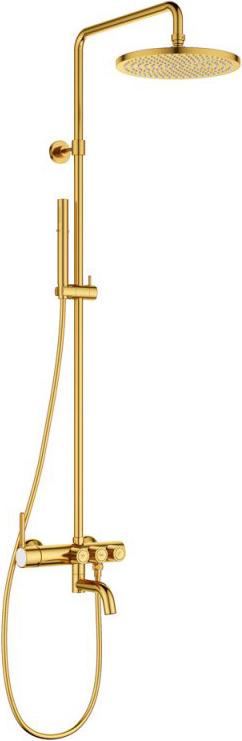 Смеситель для ванны, со стационарным верхнем душем d25,5см., душевая лейка, шланг в компл., (цв.брашированное золото), Eco ZZ