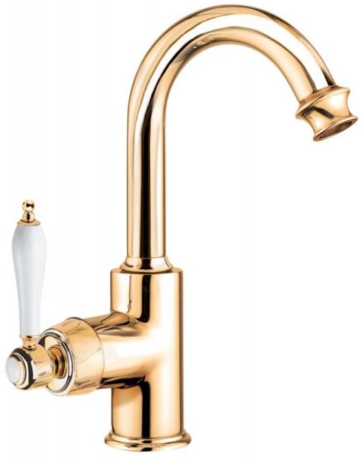 Смеситель для раковины, с д/к, (цв.золото, ручка цв.белый), Aphrodite ZZ
