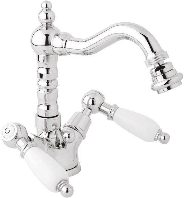 Смеситель для биде, с д/к, (цв. хром, ручки белые), First ZZ