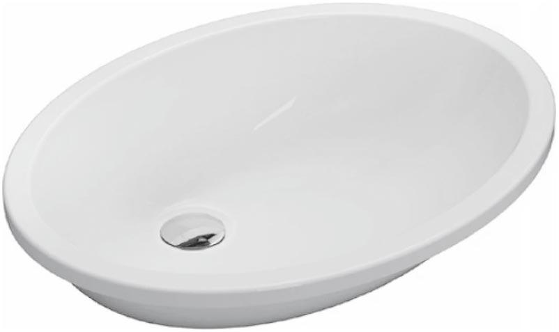 Раковина встраиваемая в столешницу снизу, овальная. 570х430хh200мм, без отв.д/смесит., с переливом, крепеж в компл, Globo ZZ