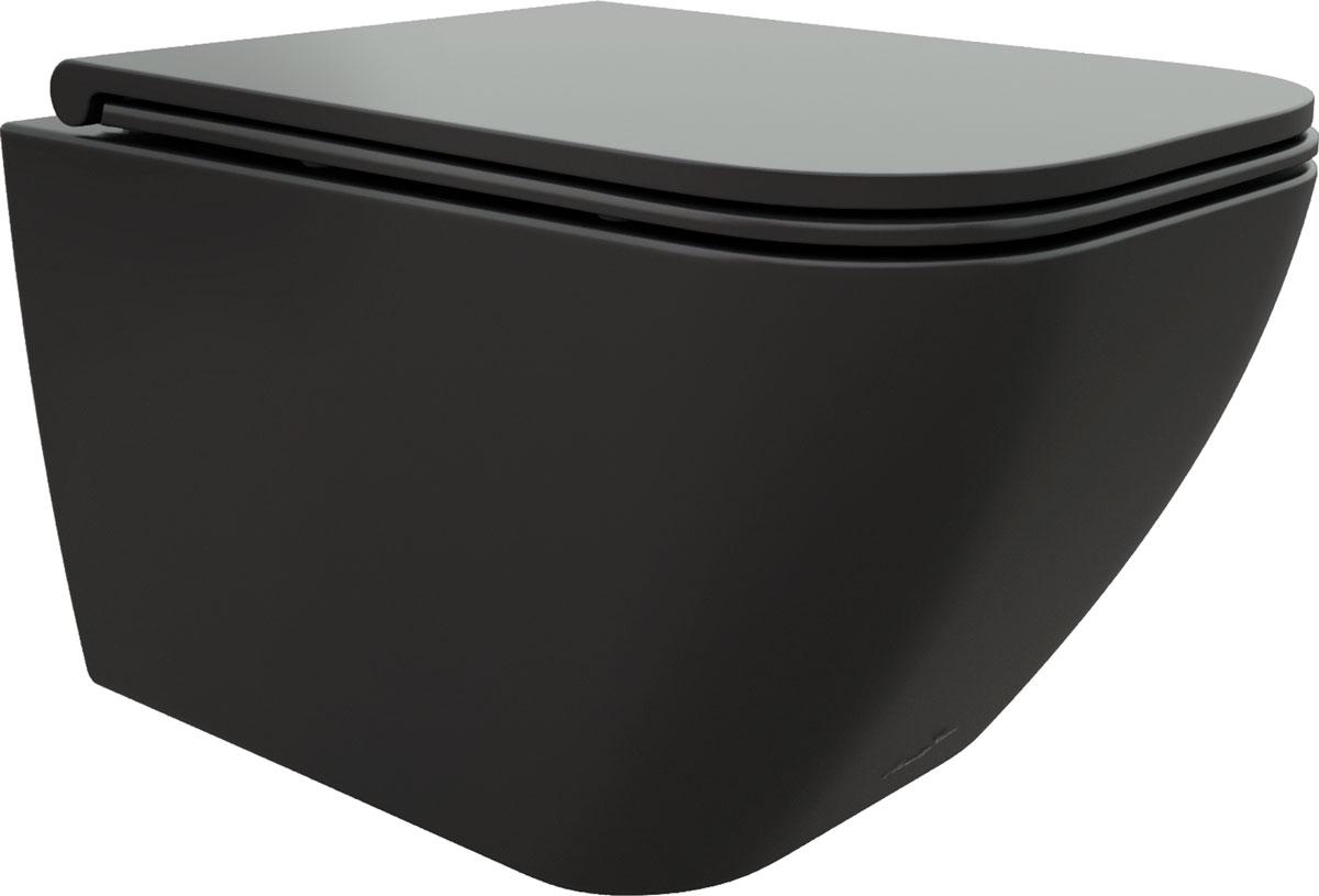 Унитаз подвесной, безободковый, 510х350х355мм, сиденье с микролифтом, крепеж в компл., (цв.черный матовый), MIMI Aria MB ZZ
