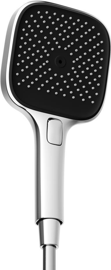 Душевая лейка, кнопочное управление, 125x125 мм, 3 режима, цвет хром/черный матовый