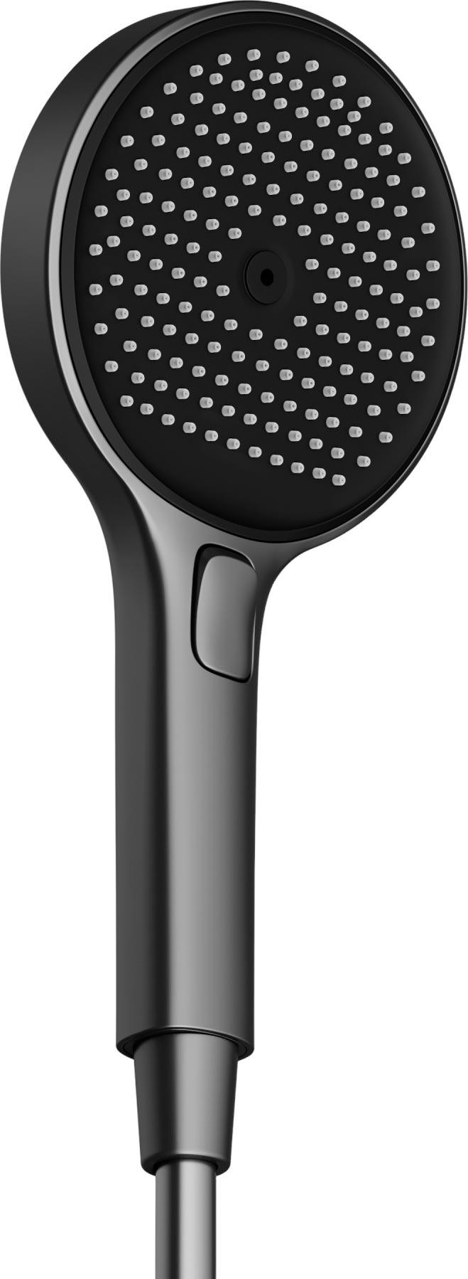 Душевая лейка, кнопочное управление, 130 мм, 3 режима, цвет воронёная сталь/черный матовый