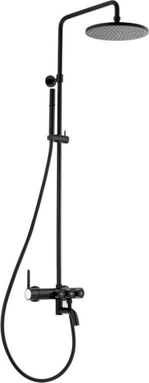 Смеситель для ванны, со стационарным верхнем душем d25,5см., душевая лейка, шланг в компл., (цв.черный матовый), Eco ZZ
