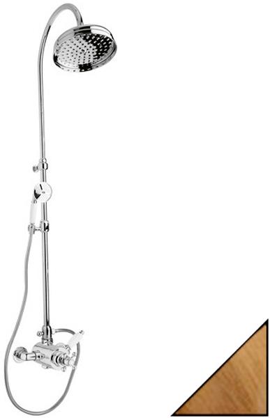 Смеситель-термостат для душа, со стационарным верхн.душем d20см., душевая лейка, шланг в компл., (цв.бронза, ручка цв.белый), EliteZZ