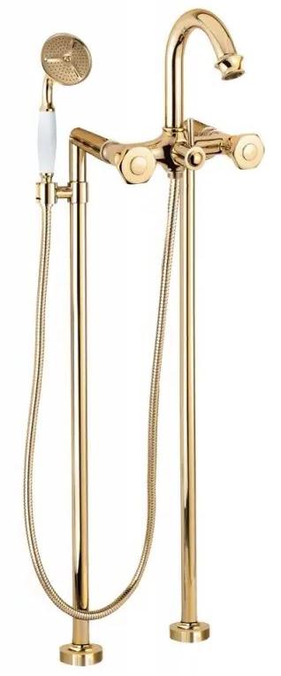 Смеситель для ванны, напольный, трубы 2шт., шланг, лейка в компл., (цв.золото), Aphrodite ZZ