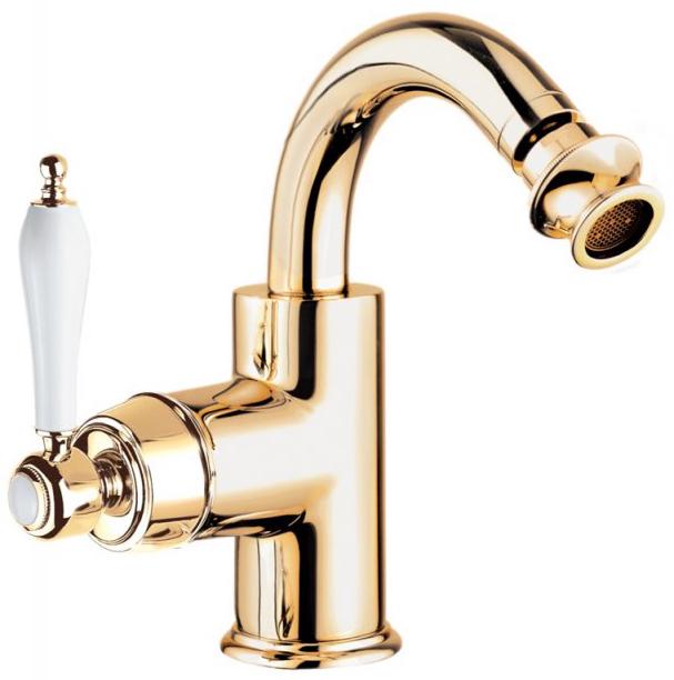 Смеситель для биде, с д/к, (цв.золото, ручка цв.белый), Aphrodite ZZ