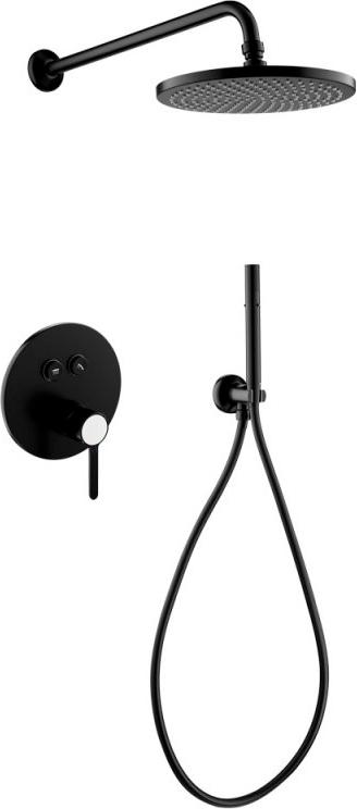 Набор для душа, встр.в стену (смеситель, верхний душ 25cм с кронштейном душевой гарнитур с шланговым подсоединением), (цв.черный матовый), Eco ZZ