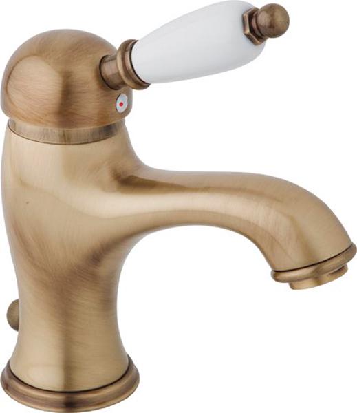 Смеситель для раковины, с д/к, (цв.бронза, ручка цв.белый), Elite ZZ