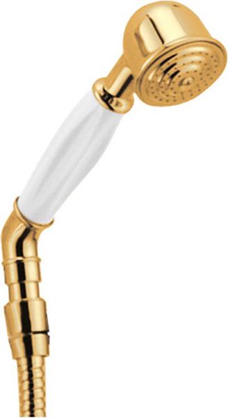 Лейка д/д ручная, со шлангом 150см,"Классика" (латунь цв.золото, ручка белый пластик), Cezares ZZ