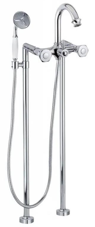 Смеситель для ванны, напольный, трубы 2шт., шланг, лейка в компл., (цв.хром), Aphrodite ZZ