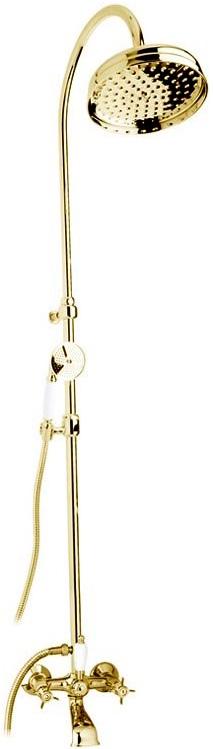 Смеситель для ванны, со стационарным верхним душем d20см., шланг, лейка, кронштейн в компл., (цв. золото), Nostalgia ZZ