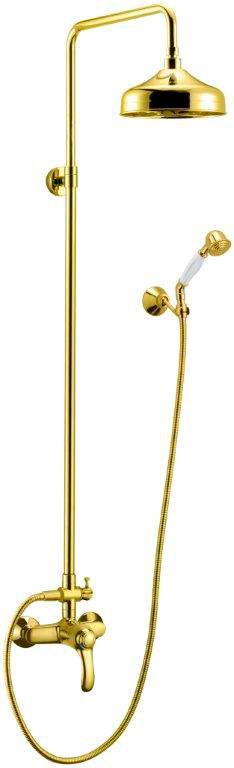 Смеситель для душа, со стационарным верхним душем d20см., ручной душ, шланг в компл., (цв. золото), Lira ZZ