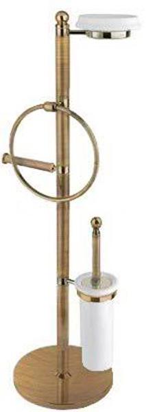 Гарнитур напольный свободностоящий, (ёрш закрытый, держатель для туалетной бумаги, мыльница), (цв. бронза / белая керамика), Olimp ZZ