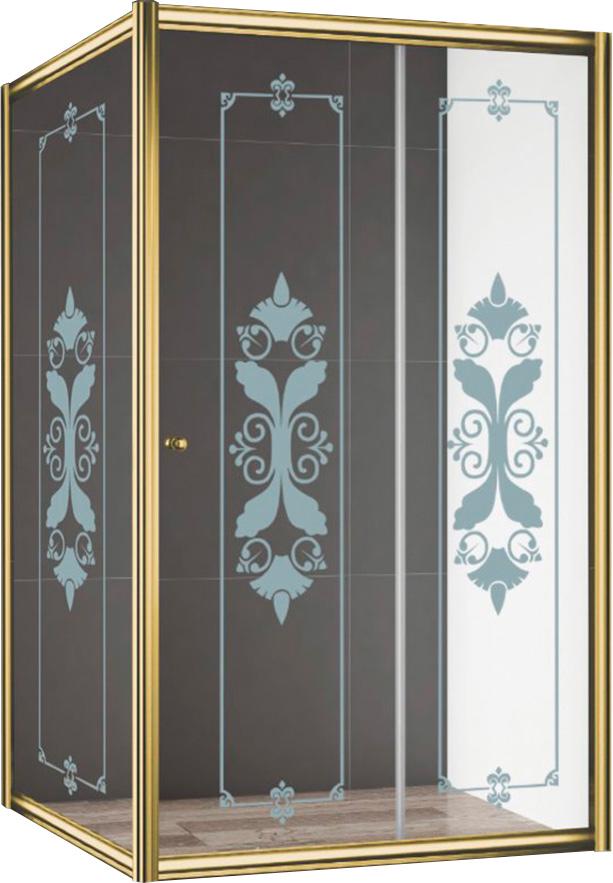 Душ.уголок 1200х900хh1950мм,прямоуг,одна сдвиж. дверь с неподв.сегм. и бок.стенкой, Правая/Левая,(ст.прозр.с мат.принтом 6мм, проф. золото), GiubleoZZ