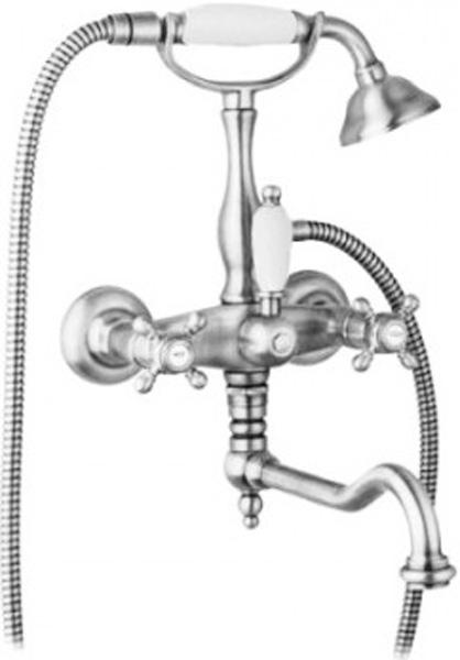 Смеситель для ванны, лейка, шланг в компл., (цв.хром, ручки цв.белый), Golf ZZ