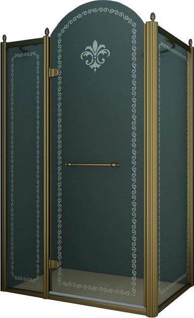 Душевой уголок 1000х1000хh2118мм, квадрат, "Левый" распаш. дверь слева, с неподв.стенкой (стекло прозрачное с мат/узором, 8мм, фурн/бронза), Retro ZZ