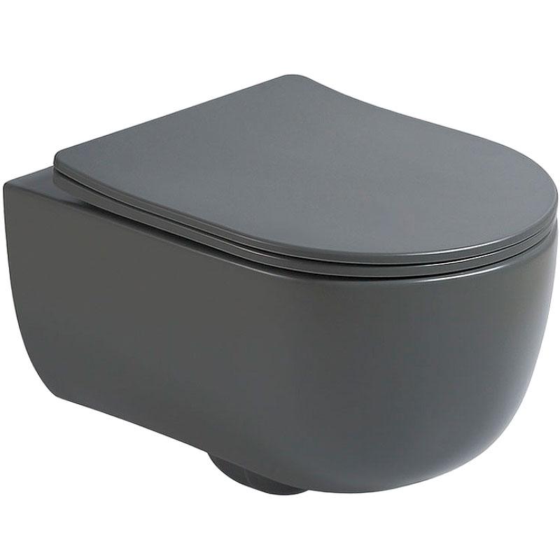 Унитаз подвесной, безободковый, 490x355x320мм, сиденье с микролифтом, (цв.антрацит матовый), Evo ZZ