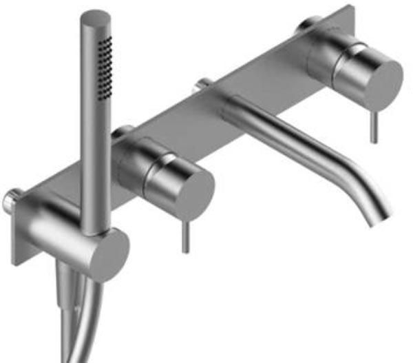 Смеситель для ванны, встраив.в стену, излив 160мм, с розеткой, шланг цв.белый, лейка в компл, БЕЗ внутр.части арт.3300 i401 AB0, (цв.нерж.сталь), Z316