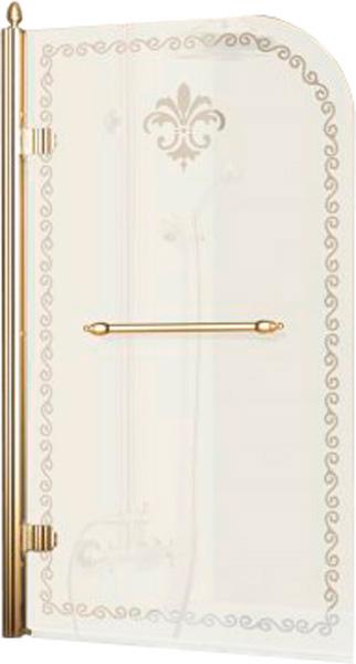 Штора на ванну 815хh1450мм, "Левая", поворотная, с полотенцедержателем, (стекло матовое с прозр./узором, 8мм, фурн/цв.бронза), Retro ZZ