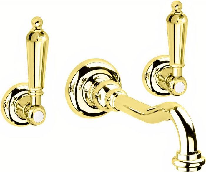 Смеситель для раковины, встраиваемый в стену, излив 215мм, (цв.золото, ручки пластик металл), Retro ZZ