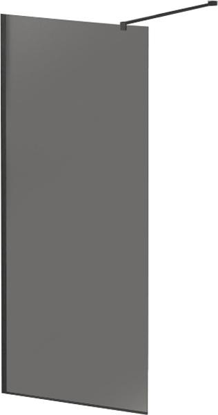 Душевая перегородка 1100хh1950мм, правая/левая, (стекло цв.графит 8мм, поперечный кронштейн 700-1050мм, фурнит. цв.черный матовый), Liberta ZZ