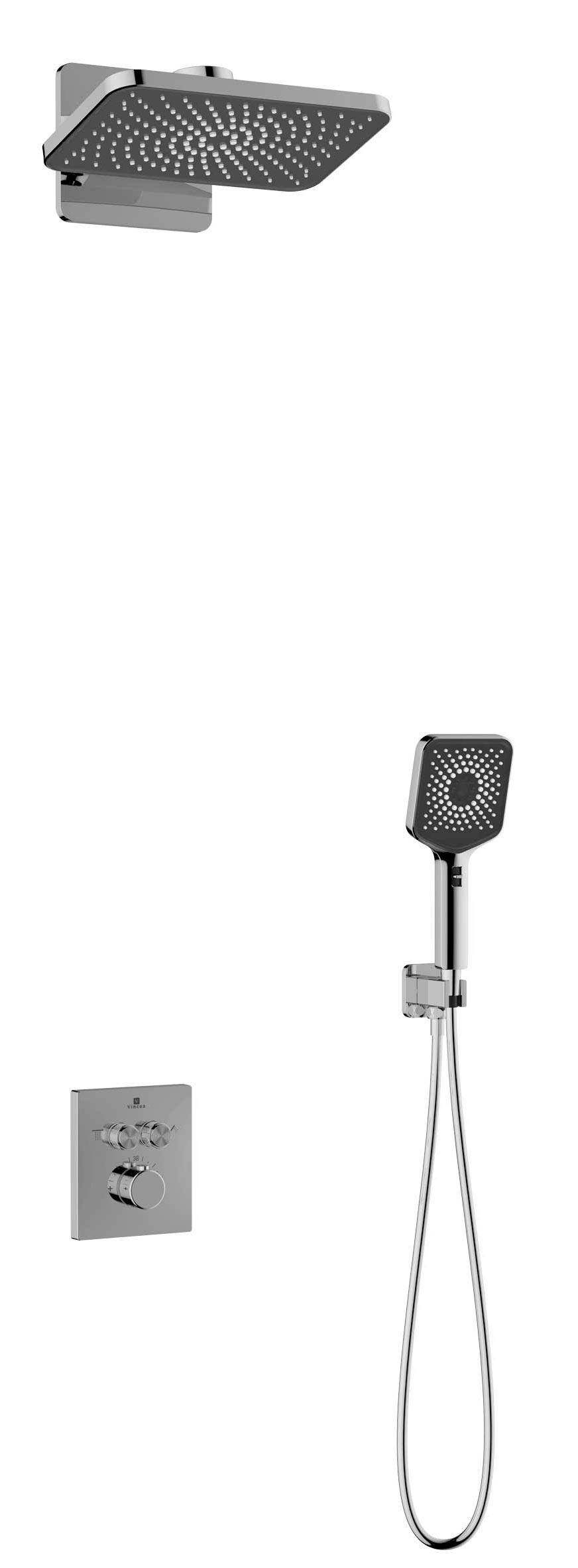 Душевой к-т: смес-термостат с перекл., встр.в стену, верхний душ, ручн.душ, шланг, кронштейн, шланговое подсоединение, (цв.хром), Inspire ZZ