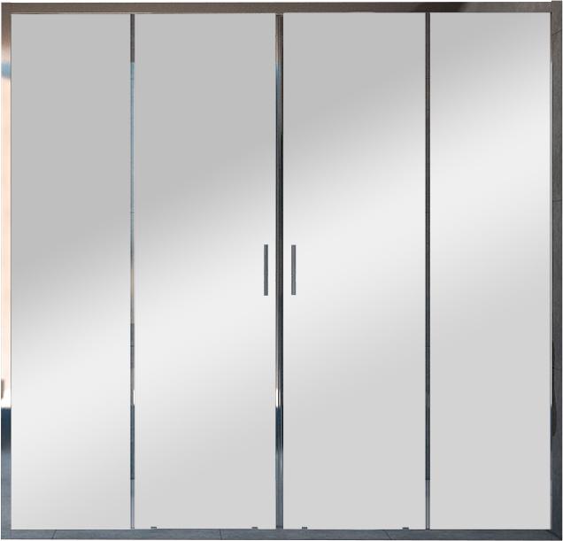 Дверь для душа, в нишу 1900хh1900мм, раздвижная, 2 двери, 2 неподвижные секции, (стекло прозрачное 6мм, фурн.цв.хром), Garda ZZ