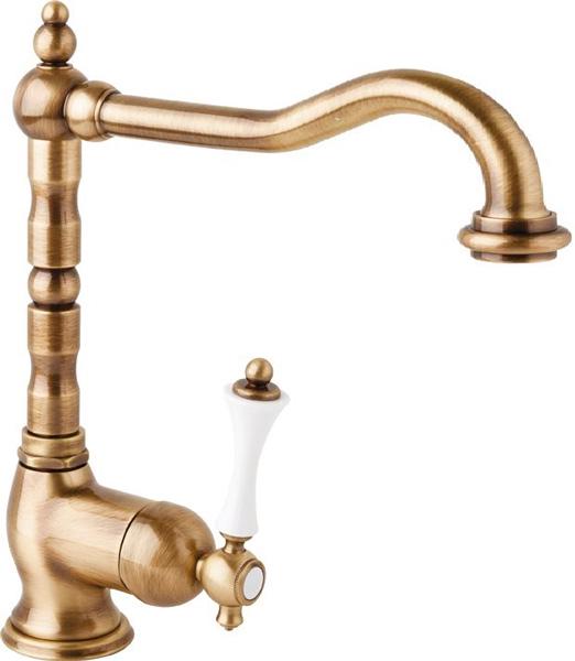 Смеситель для кухни, (цв.бронза, ручка цв.белый), Margot ZZ