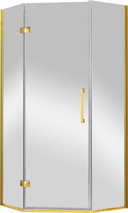 Душ. уголок 900х900хh1950мм, пятиугольный, расп.дверь петли слева, с 2-мя неподв.сегм., вход 595мм, (стекло прозр., 8мм, фурн. цв.золото), Magic ZZ