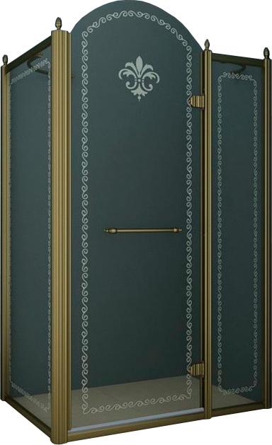 Душевой уголок 1000х1000хh2118мм, квадрат, "Правый" распаш. дверь справа, с неподв.стенкой (стекло прозрачное с мат/узором, 8мм, фурн/бронза) Retro ZZ