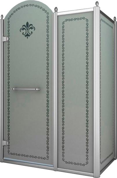 Душевой уголок 1000х1000хh2118мм, квадрат, "Левый" распаш. дверь слева, с неподв.стенкой (стекло матовое с прозр/узором, 8мм, фурн/хром), Retro ZZ