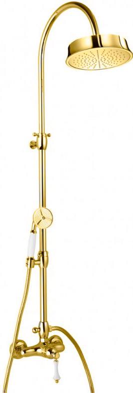 Смеситель для душа со стационарным верхним душем d20см, и ручным душем, (цв.золото, ручка цв.белый), Margot ZZ