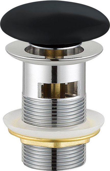 Донный клапан для сливного отверстия раковин c переливом, нажимной Clic-Clac, G 1 1/4, (металл, крышка керамика цв.черный глянец), Cezares ZZ