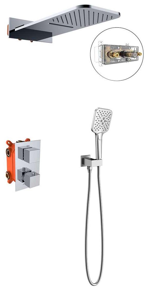 Душевой к-т: смес-термостат с перекл., встр.в стену, верхний душ, ручн.душ, шланг, кронштейн, шланговое подсоединение, (цв.хром), Vincea ZZ