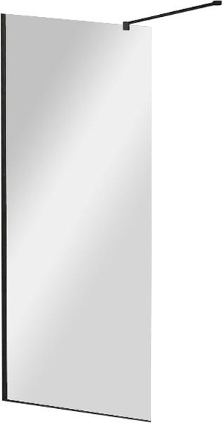 Душевая перегородка 1000хh1950мм, правая/левая, (стекло прозрачное 8мм, поперечный кронштейн 700-1050мм, фурнит. цв.черный матовый), Liberta ZZ