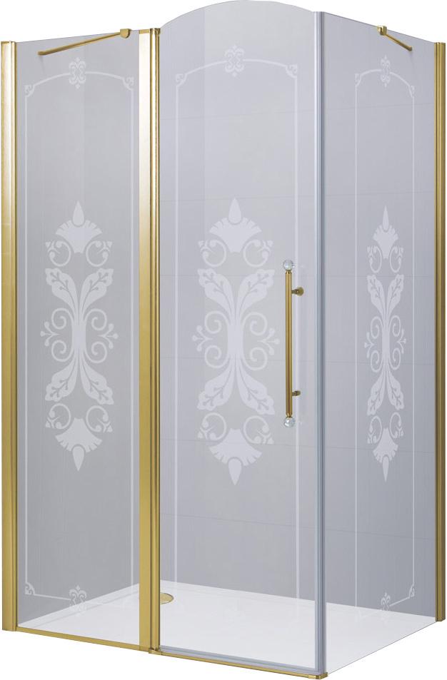 Душ.уголок 1000х1000хh1950мм, квадрат, распашная дверь с неподв.сегм. и бок.стенкой, ЛЕВАЯ, (стекло прозр.с мат.узором 6мм, проф.цв.золото),GiubleoZZ