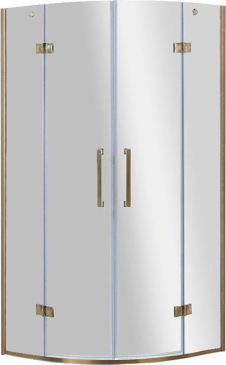 Душ. уголок 900х900хh1950мм, 1/4 круга, R550мм, 2 расп.двери, вход 730мм, с 2-мя неподв.сегм., (стекло прозрачн, 8мм, фурн/золото), Magiс ZZ