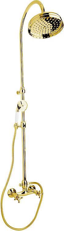 Смеситель для душа, со стационарным верхним душем d20см., ручной душ, шланг в компл., (цв. золото), Golf ZZ