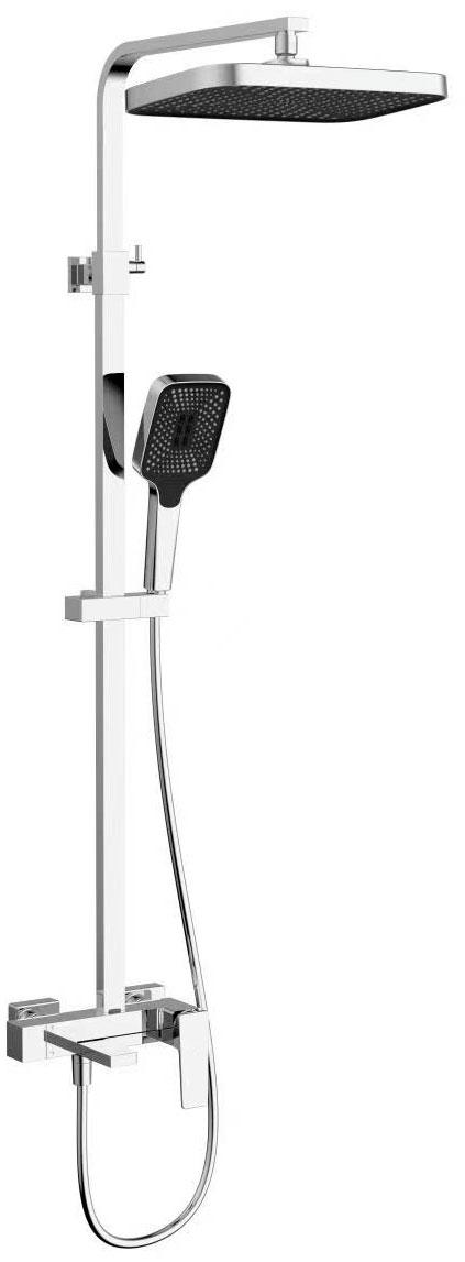 Смеситель для ванны(душа), со стационарным верхн.душем 35x21см., душевая лейка, шланг в компл., (цв.хром), Cube ZZ