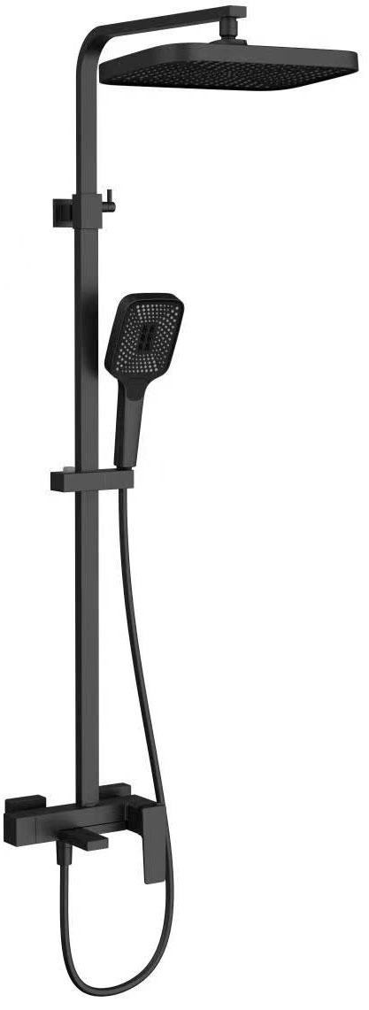 Смеситель для ванны(душа), со стационарным верхн.душем 35x21см., душевая лейка, шланг в компл., (цв.черный матовый), Cube ZZ
